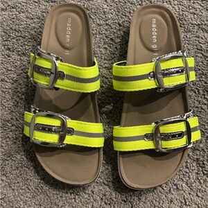 NWOT Madden Girl Neon Yellow & Snake Print Sandals Two-Strap Design